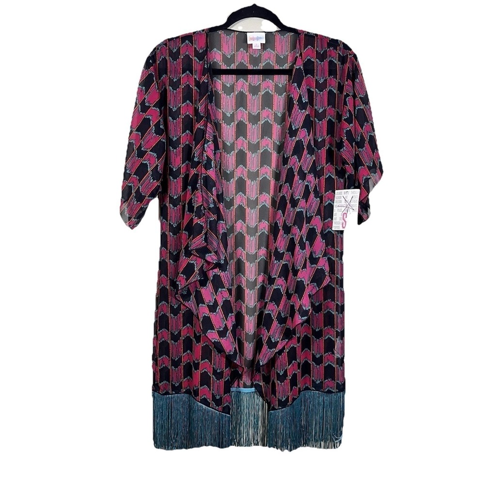 NWT LuLaRoe Sheer Fringe Kimono S Boho Duster Cardigan Festival Layering